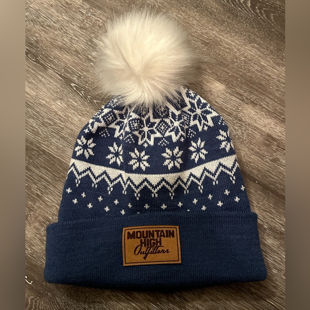 Snowflake Pattern Pom Beanie - Blue